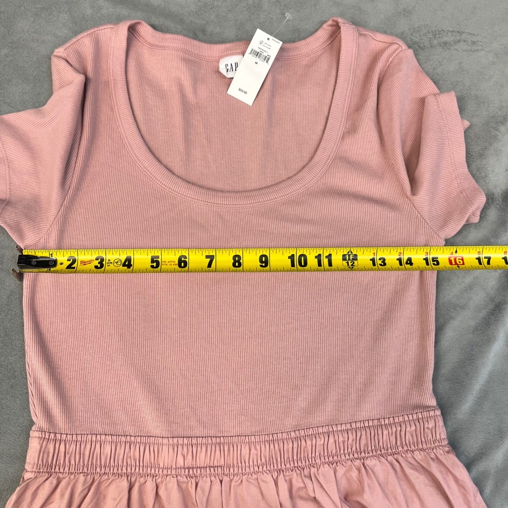 NWT Gap Women's Midi Dress Medium Pink Ribbed Top Cotton Short Sleeve - Picture 5 of 7